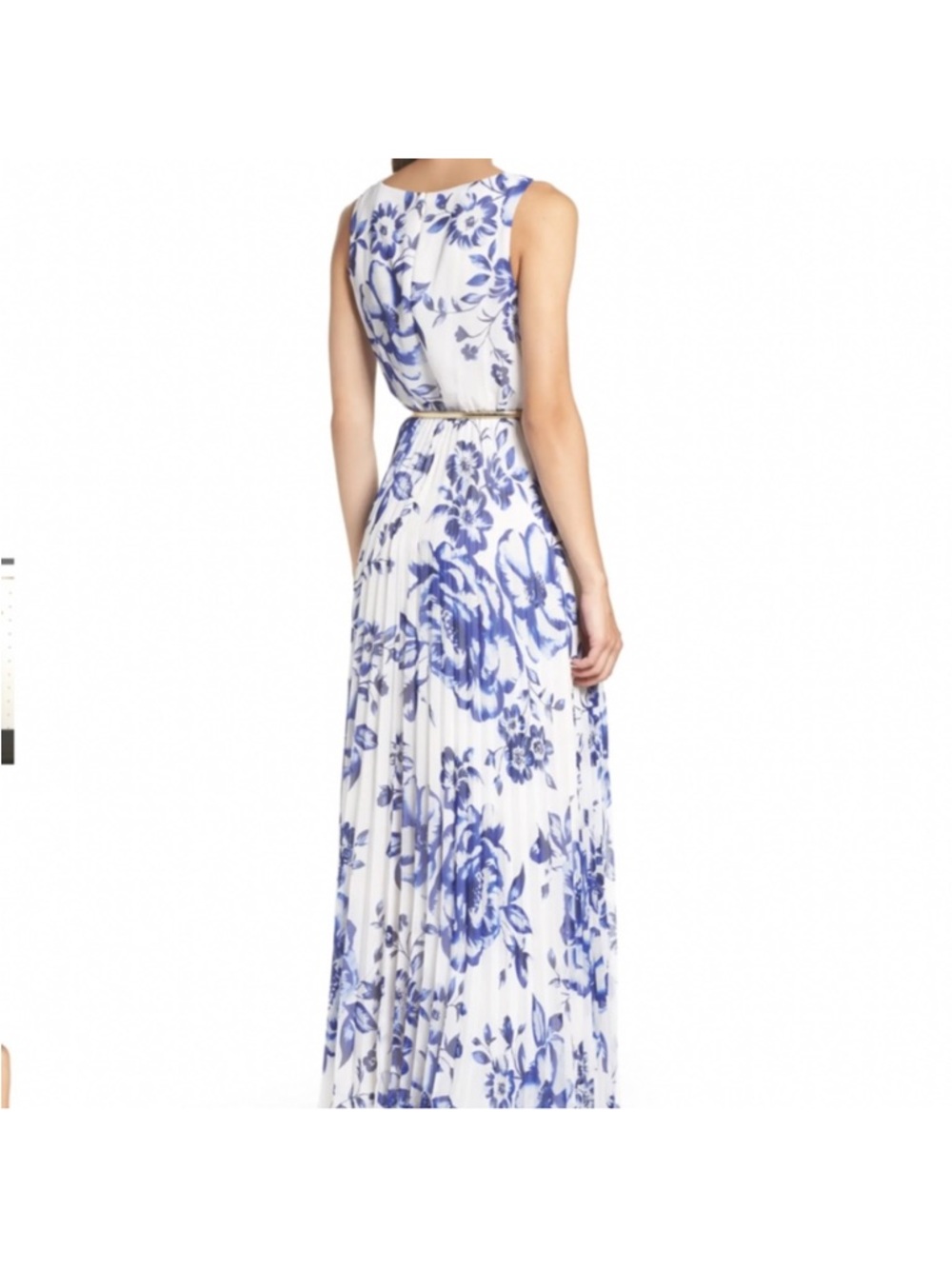Pleated flower dress white and blue with silver belt - Picture 2 of 6